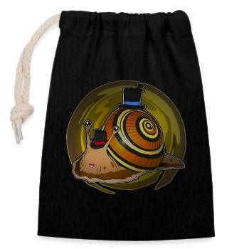 Escargot avec chapeau - Sac cadeau en coton avec cordon (14 x 20 cm) - noir - Devant