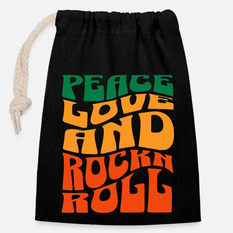 PEACE LOVE AND ROCKN ROLL - Closable cotton gift bag (14x20cm) - black