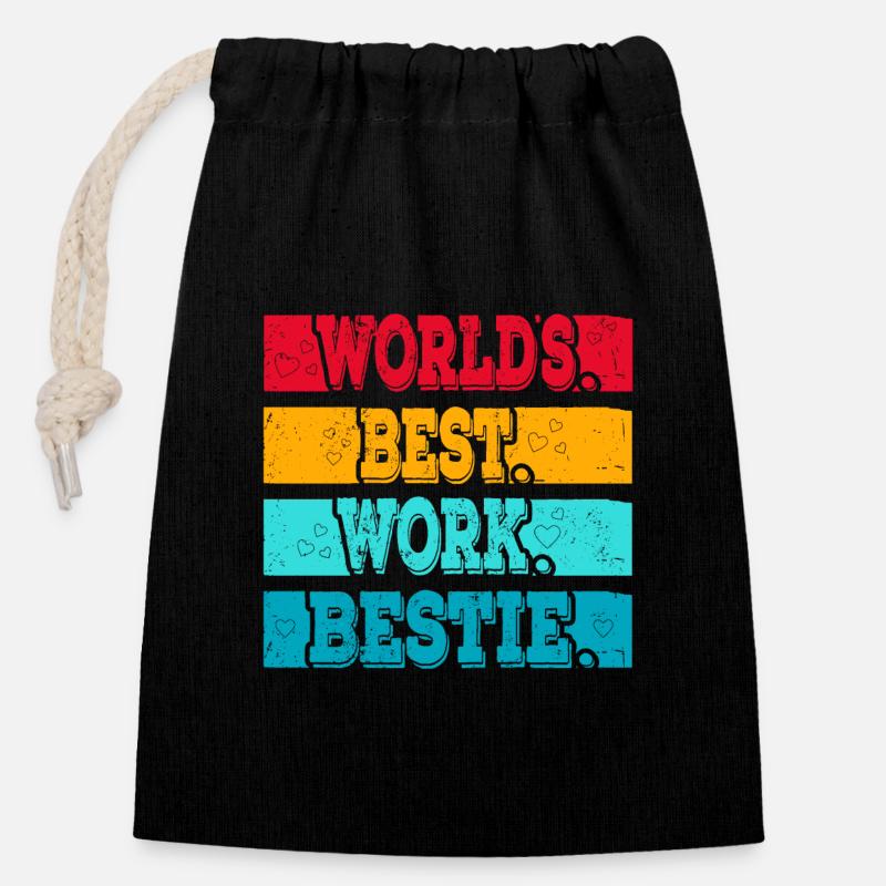 Worlds best Work Bestie Support Mitarbeiter - Verschließbarer Geschenkbeutel aus Baumwolle (14x20cm) - Schwarz