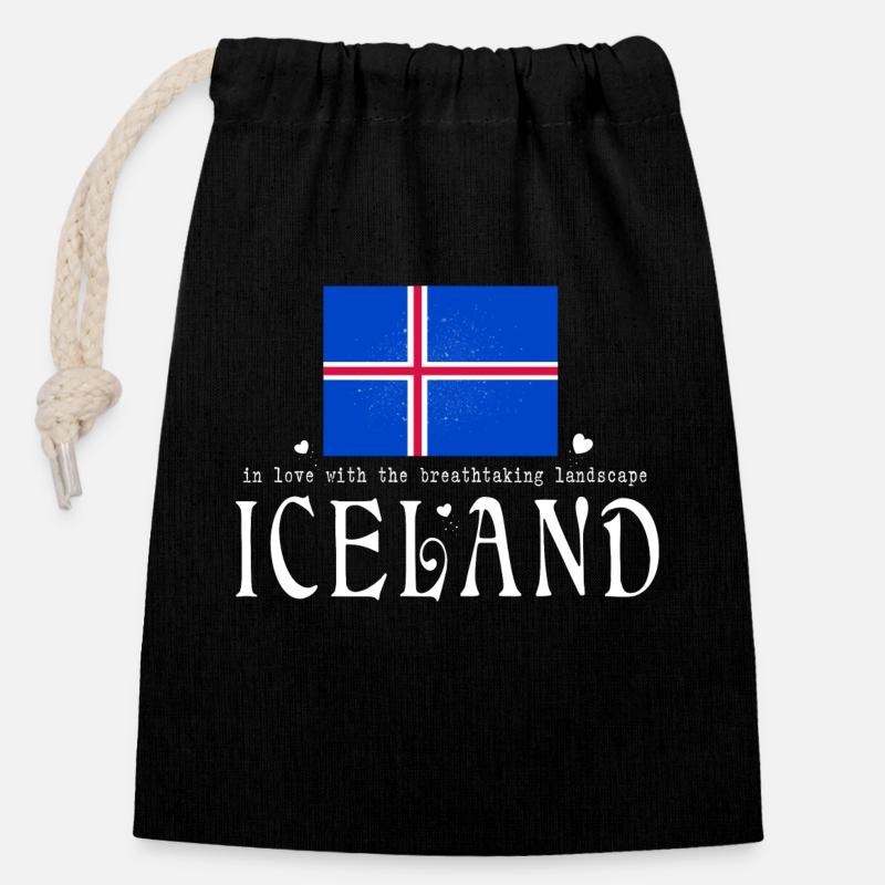 Islande - Sac cadeau en coton avec cordon (14 x 20 cm) - noir