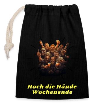 Hoch die Hände Wochenende - Verschließbarer Geschenkbeutel aus Baumwolle (14x20cm) - Schwarz - Vorne