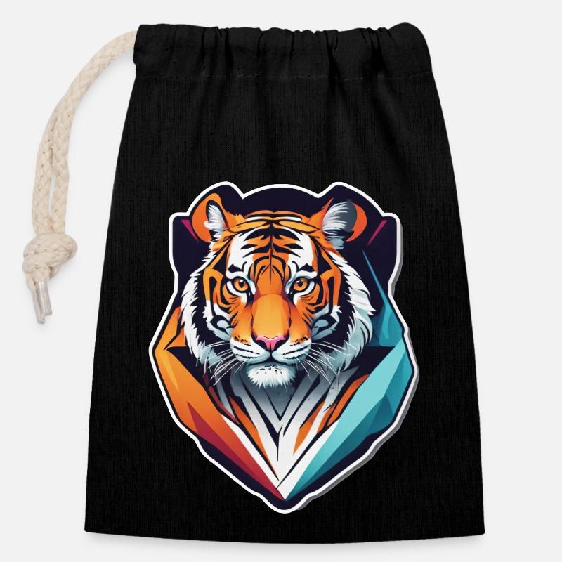 Tigre - Sac cadeau en coton avec cordon (14 x 20 cm) - noir