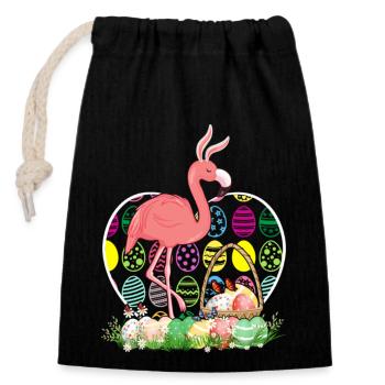 Flamingo Ostereier Lustige Ostereier Jäger - Verschließbarer Geschenkbeutel aus Baumwolle (14x20cm) - Schwarz - Vorne