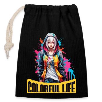 Fille d’anime avec des taches de couleur - Sac cadeau en coton avec cordon (14 x 20 cm) - noir - Devant