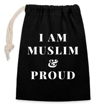 I AM MUSLIMS & PROUD (White Text) - Closable cotton gift bag (14x20cm) - black - Front