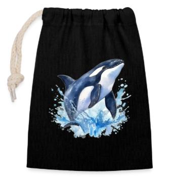 Blauer Orca - Verschließbarer Geschenkbeutel aus Baumwolle (14x20cm) - Schwarz - Vorne