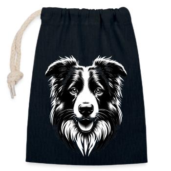 Border Collie | Grinsendes Hundegesicht - Verschließbarer Geschenkbeutel aus Baumwolle (14x20cm) - Navy - Vorne