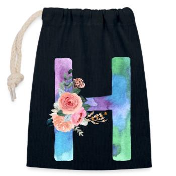 Lettre H watercolor - Sac cadeau en coton avec cordon (14 x 20 cm) - bleu marine - Devant