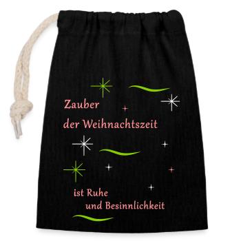 Zauber der Weihnachtszeit - Verschließbarer Geschenkbeutel aus Baumwolle (14x20cm) - Schwarz - Vorne