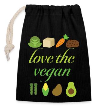 Love the vegan - Closable cotton gift bag (14x20cm) - black - Front
