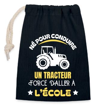 Tracteur école farmer - Sac cadeau en coton avec cordon (14 x 20 cm) - bleu marine - Devant