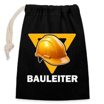 Baustellenleiter Bauhelm - Verschließbarer Geschenkbeutel aus Baumwolle (14x20cm) - Schwarz - Vorne