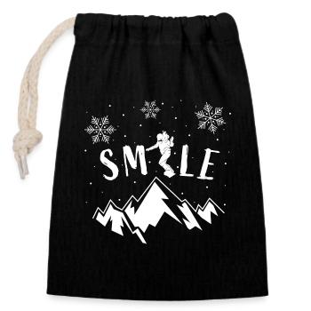 Smile Snowboard Berge Winterurlaub Skiurlaub Piste - Verschließbarer Geschenkbeutel aus Baumwolle (14x20cm) - Schwarz - Vorne