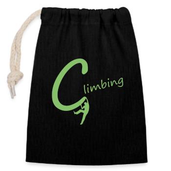 Klettern Bouldern Kletterhalle Berge Climbing - Verschließbarer Geschenkbeutel aus Baumwolle (14x20cm) - Schwarz - Vorne