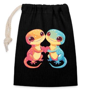 Lézard Gecko Lézard Couple Amour Couple Amoureux - Sac cadeau en coton avec cordon (14 x 20 cm) - noir - Devant
