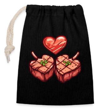 Steak Fleisch Giillen Paar Liebe Herz - Verschließbarer Geschenkbeutel aus Baumwolle (14x20cm) - Schwarz - Vorne
