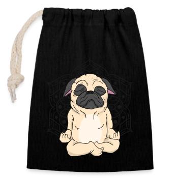 Französische Bulldogge Yoga & Meditation - Verschließbarer Geschenkbeutel aus Baumwolle (14x20cm) - Schwarz - Vorne