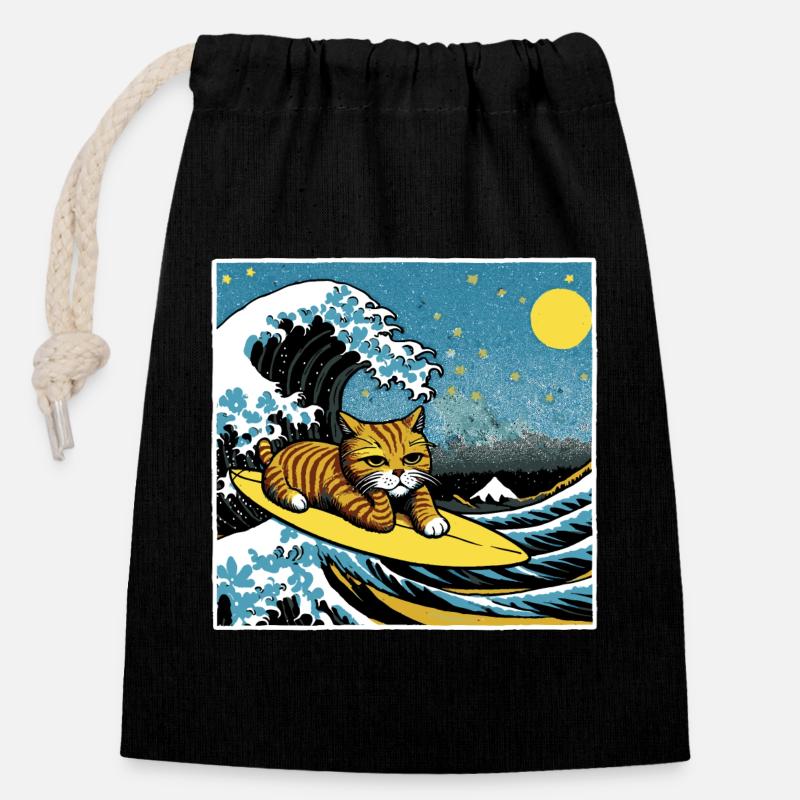 Funny gift for cat lovers - Closable cotton gift bag (14x20cm) - black