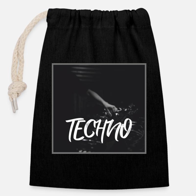 Energetic techno design with DJ motif - Closable cotton gift bag (14x20cm) - black