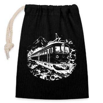 Railway Graphic - Closable cotton gift bag (14x20cm) - black - Front