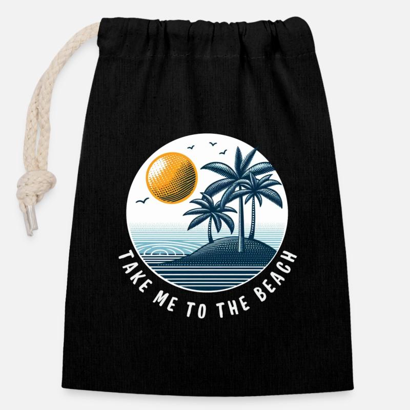 Take me to the Beach - Closable cotton gift bag (14x20cm) - black