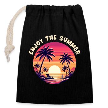 Enjoy the summer - Closable cotton gift bag (14x20cm) - black - Front