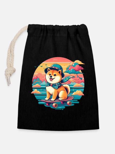 Shiba Inu - Verschließbarer Geschenkbeutel aus Baumwolle (14x20cm) - Schwarz
