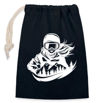 Snowboardeuse Fille - Sac cadeau en coton avec cordon (14 x 20 cm) - bleu marine - Devant