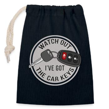 Watch Out I've Got The Car Keys - Closable cotton gift bag (14x20cm) - navy - Front