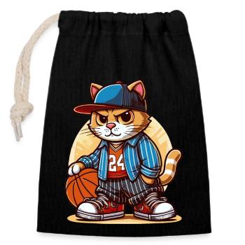 Forced Cat: Spiele Basketball - Verschließbarer Geschenkbeutel aus Baumwolle (14x20cm) - Schwarz - Vorne