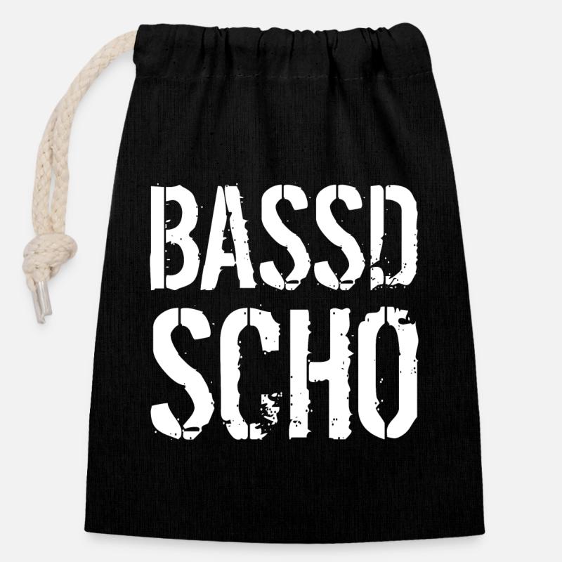 Bassd scho - Verschließbarer Geschenkbeutel aus Baumwolle (14x20cm) - Schwarz