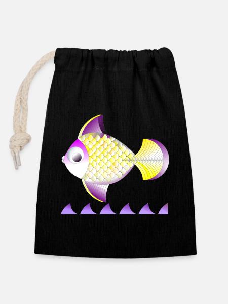 Golgener Fisch - Verschließbarer Geschenkbeutel aus Baumwolle (14x20cm) - Schwarz