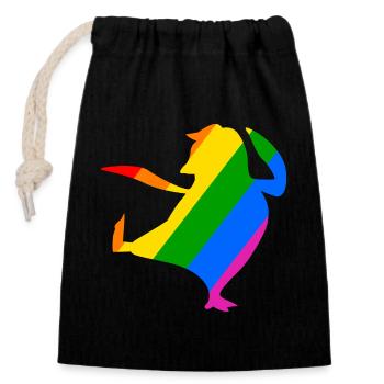 Rainbow Penguin Does Karate - Closable cotton gift bag (14x20cm) - black - Front