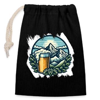 Mountaineering and beer enjoyment - Closable cotton gift bag (14x20cm) - black - Front