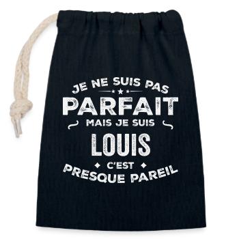 Louis Un Prénom, Une Histoire, Une Personnalité - Sac cadeau en coton avec cordon (14 x 20 cm) - bleu marine - Devant