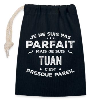 Tuan Un Prénom, Une Histoire, Une Personnalité - Sac cadeau en coton avec cordon (14 x 20 cm) - bleu marine - Devant
