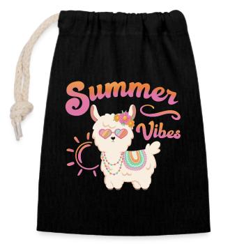 Llama Summer Alpaca - Summer vibes - Summer Mood - Closable cotton gift bag (14x20cm) - black - Front