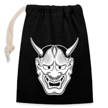 Hannya Maske - Verschließbarer Geschenkbeutel aus Baumwolle (14x20cm) - Schwarz - Vorne