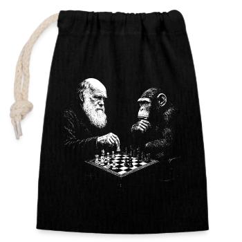 Charles Darwin spielt Schach mit Affe - Verschließbarer Geschenkbeutel aus Baumwolle (14x20cm) - Schwarz - Vorne