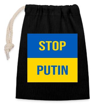 STOP PUTIN - Verschließbarer Geschenkbeutel aus Baumwolle (14x20cm) - Schwarz - Vorne