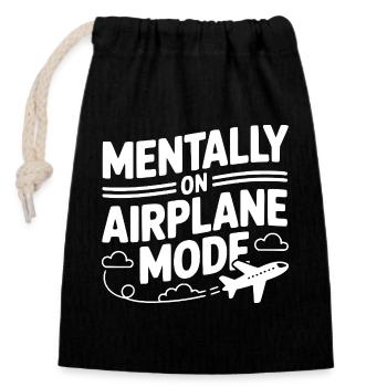 Mental im Flugzeugmodus - Verschließbarer Geschenkbeutel aus Baumwolle (14x20cm) - Schwarz - Vorne