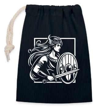 Conception de la vierge au bouclier – Viking fort - Sac cadeau en coton avec cordon (14 x 20 cm) - bleu marine - Devant