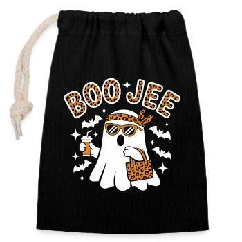 Fantôme léopard Halloween chic - Sac cadeau en coton avec cordon (14 x 20 cm) - noir - Devant