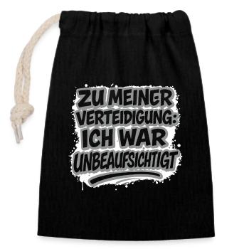 Zu meiner Verteidigung – Graffiti Typo Design - Verschließbarer Geschenkbeutel aus Baumwolle (14x20cm) - Schwarz - Vorne