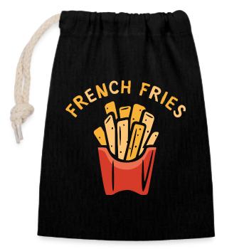 French Fries – Funny French Fries Cartoon Design - Closable cotton gift bag (14x20cm) - black - Front