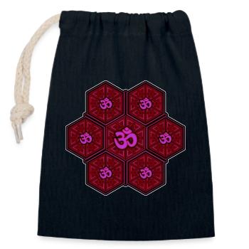 Om Symbole Hexagone Mandala Méditation Festival Goa - Sac cadeau en coton avec cordon (14 x 20 cm) - bleu marine - Devant