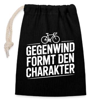 Gegenwind Formt Den Charakter Fahrrad Leidenschaft - Verschließbarer Geschenkbeutel aus Baumwolle (14x20cm) - Schwarz - Vorne