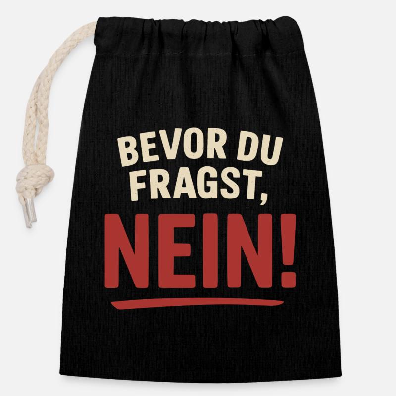 Before you ask, no! - Closable cotton gift bag (14x20cm) - black