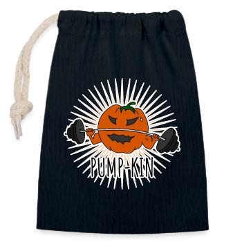 Pumpkin - Kürbis geht im Fitnessstudio pumpen! - Verschließbarer Geschenkbeutel aus Baumwolle (14x20cm) - Navy - Vorne