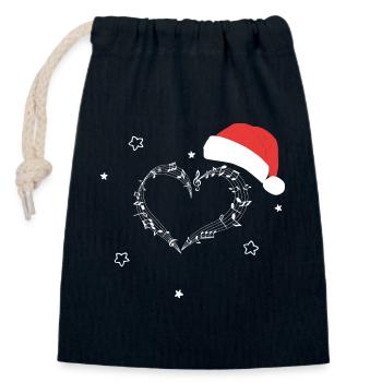 Weihnachten Musik Herz aus Musiknoten & Sternen - Verschließbarer Geschenkbeutel aus Baumwolle (14x20cm) - Navy - Vorne